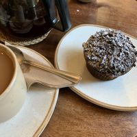 Vegan and gluten free cupcake with tea and almond milk   at La Colona in Puerto Natales