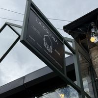 Sign showing vegan friendly  at La Colona in Puerto Natales