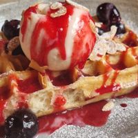 Cherry bakewell waffle at Madame Waffle in Lincoln