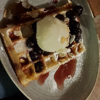 Cherry bakewell waffle at Madame Waffle in Lincoln