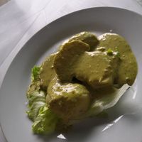 Local dish with a very delicious peanut/Herby sauce at Noqa Vegan in Lima