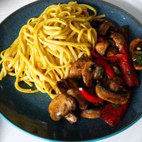 Fetuccini huancaína at Noqa Vegan in Lima