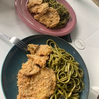 Spaghetti pesto and Milanese - 1st time   at Noqa Vegan in Lima