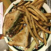 The Voyeur Melt. Tempeh, basil mayo, tomato, onions, avocado, mushrooms and green peppers   at Modern Times Cafe in Minneapolis