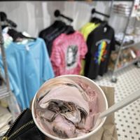 Vegan Rose Cream and Strawberry Crunch scoops  at Clementine's Naughty & Nice Creamery in St Louis