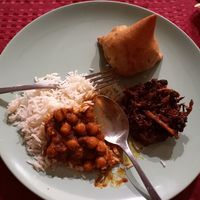 My usual decent Kohlis options - chana masala, veg pakora, samosa. at Kohlis Waterfront Indian Restaurant in Batemans Bay