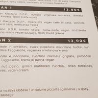 Menu with vegan options at Caprizza in Koper