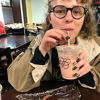 pb&j smoothie and raspberry linser tart at Soma in Bloomington