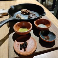 The only dish with high protein: 3 beans prepared in different ways. One condiment was taken away because it had honey. at Diacá in Guatemala City