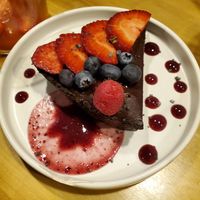 Chocolate cake at Changos Veganos in Mexico City
