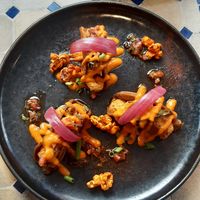 Trio of popcorn mini tacos at Totem & Tempo Restaurant Bar Tapas in Lyon