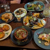 Mixed tapas to share with colleagues at Totem & Tempo Restaurant Bar Tapas in Lyon