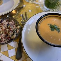 Palestijnse pompoen soep met rijst salade  at Restaurant à la Damaris in Zaltbommel