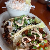 Vegan Street corn. Vegan chorizo taco & vegan tempeh taco  at TacoLu in Jacksonville Beach