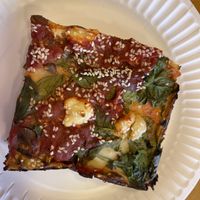 Gluten free deep dish Detroit   at Hot Tongue Pizza in Los Angeles