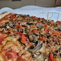 Vegan "Classic" Pizza with mushrooms and sausage at Hot Tongue Pizza in Los Angeles