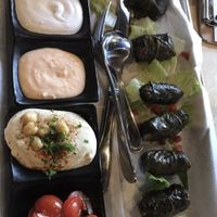 Triple hummus and dolmas/grape leaves   at Meddys - Greenwich Rd in Wichita