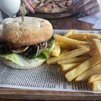 Vegan Mushroom & Pesto Burger with Chips  at Hitching Post Bar + Grill in Pullenvale