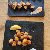 Pumpkin Sushi and Fried "Chicken" appetizer at Cofu in Vancouver
