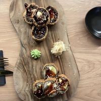 Tempura rolls. Tempura tiger + Golden Foo dog   at Secret Garden in Munich