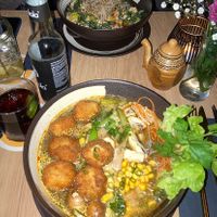 Ramen with fried Tofu and Truffle Udon  at Secret Garden in Munich