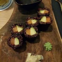 Salmon sushi with black rice. at Secret Garden in Munich