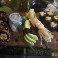 Tempura Tiger Roll, Avocado Nigiri, Enoki Nigiri, Daruma Maki  at Secret Garden in Munich
