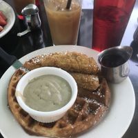 Vegan chicken and waffles  at Veggie Galaxy in Cambridge
