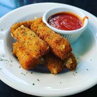 Vegan mozzarella sticks  at Veggie Galaxy in Cambridge