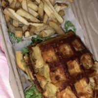 Mac n Cheese chicken sandwich   at Veggie Galaxy in Cambridge