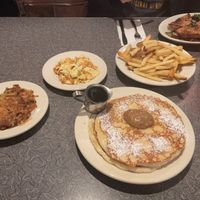 Pancakes, hash browns, scrambled tofu and fries at Veggie Galaxy in Cambridge