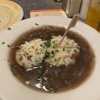 vegan french onion soup  at Veggie Galaxy in Cambridge