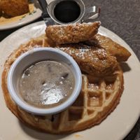 Chick'n and waffles (vegan by default) at Veggie Galaxy in Cambridge