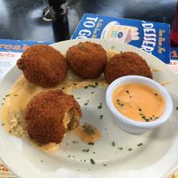 vegan Sriracha fried mac & cheese balls at Veggie Galaxy in Cambridge