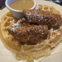 Chicken n waffle with gravy  at Veggie Galaxy in Cambridge