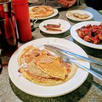 Gluten-free Blueberry Pancake, Home Fries, Bacon, Hash Brown's & Milkshake  at Veggie Galaxy in Cambridge