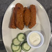 Buffalo strips with blue cheeze   at Veggie Galaxy in Cambridge