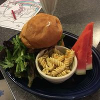 Plant based burger with avocado, vegan ranch, lettuce tomato,garlic mayo. Pasta at Veggie Galaxy in Cambridge