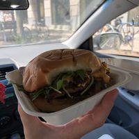 Breakfast sandwich with seared tofu at Veggie Galaxy in Cambridge