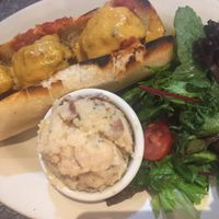 Vegan meatball sub and vegan potato salad at Veggie Galaxy in Cambridge