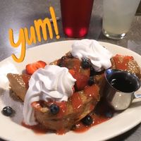 Stuffed French toast w berries and whipped cream at Veggie Galaxy in Cambridge