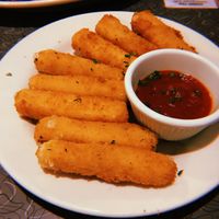 Vegan mozzarella sticks  at Veggie Galaxy in Cambridge