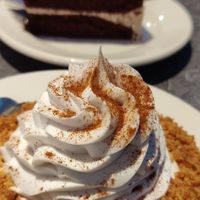 Egg nog cream puff and cookies and cream cake both vegan at Veggie Galaxy in Cambridge