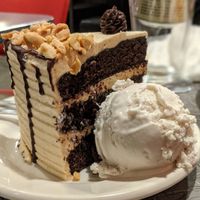 peanut butter chocolate cake with a scoop of vanilla FoMu ice cream! at Veggie Galaxy in Cambridge