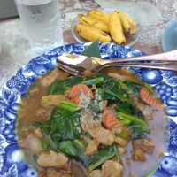 Veggie protein & thick noodles in gravy at Cooking Garden Cafe & Eatery in Mae Sai