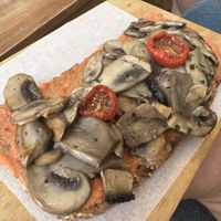 Toast with mushrooms and hummus  at Billy Brunch Sevilla in Sevilla