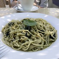 Pesto pasta 10/10 (no cheese; pesto made w cashew)  at Be Happy in Bodhgaya