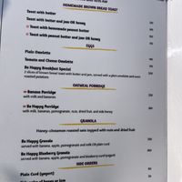 Menu  at Be Happy in Bodhgaya