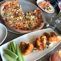 Angry vegan pizza and buffalo cauliflower  at Mohawk Bend in Los Angeles