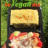Savory Vegan Pie served with Fruit Salad at Irie Vegan Vibes in Georgetown
